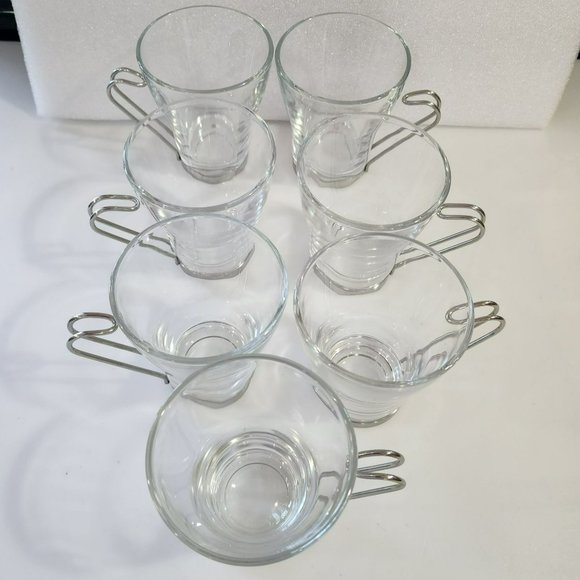 Vintage Clear Glass Cappuccino Expresso Tea Cup Coffee Mug Set of 7 Metal Handle - Picture 12 of 16